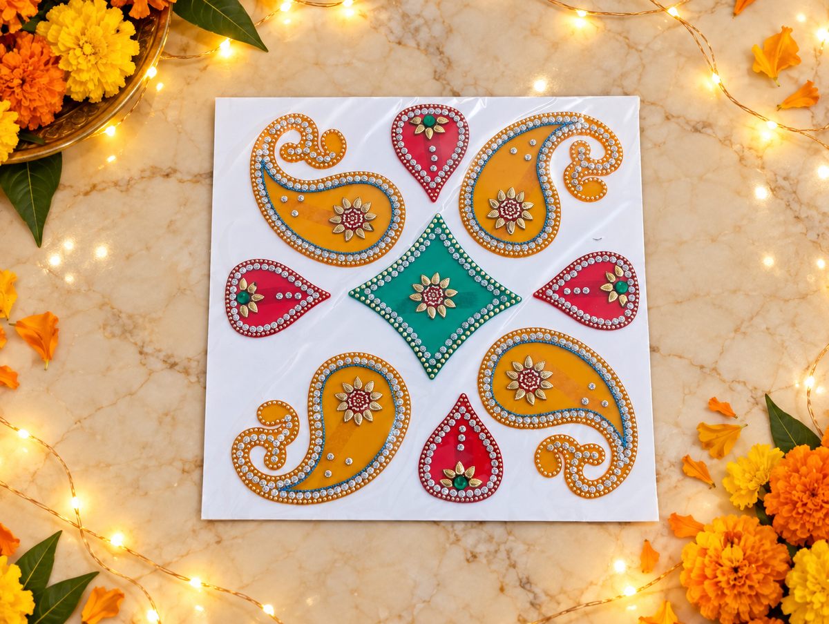 Pink Rose Kalash Rangoli – Handmade Kundan Diwali Diya Decor, 18 × 12 in