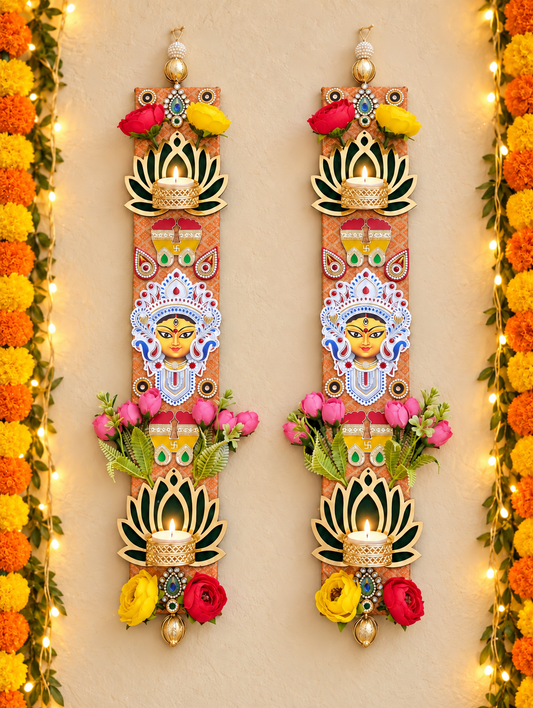 Mataji Footprint Wall Hanging Pair – Handmade Lotus Diwali Decor, 3 × 18 in Each