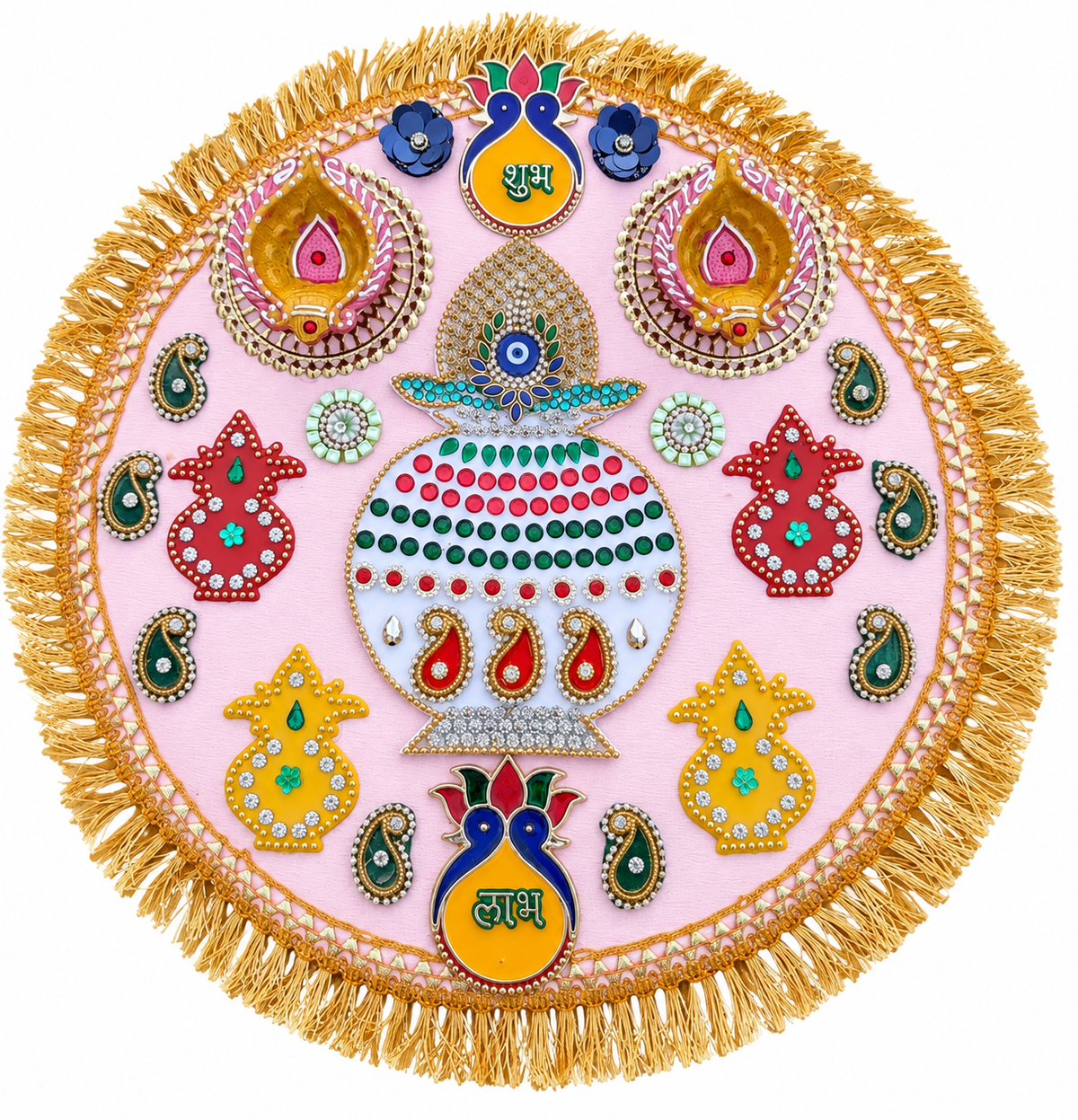 Kalash Blessings Rangoli – Handmade Diwali Decor with Diyas, 13 in