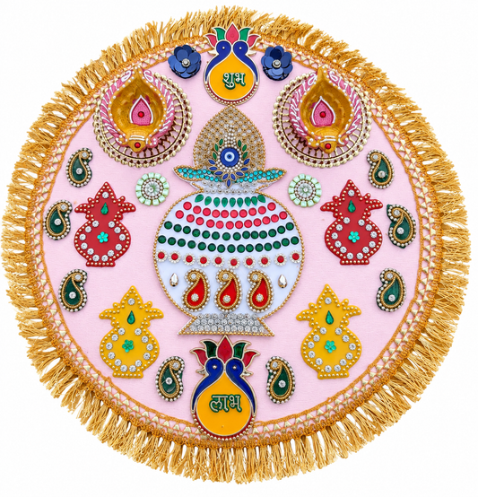 Kalash Blessings Rangoli – Handmade Diwali Decor with Diyas, 13 in