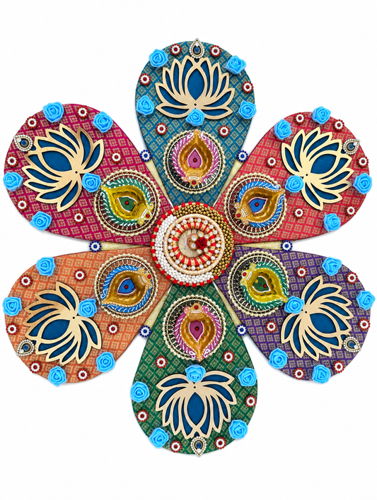 Lotus Petal Rangoli – Multicolor Handmade Diwali Decor with Diyas, 20 in