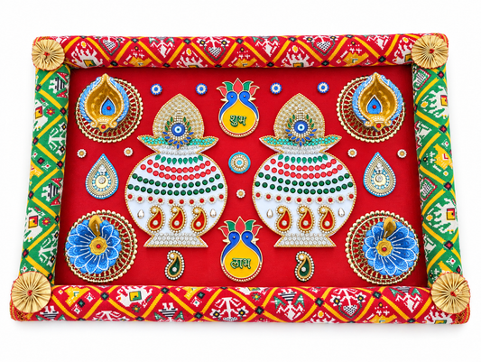 Red Kalash Rangoli – Handmade Diwali Diya Decor, 18 × 12 in