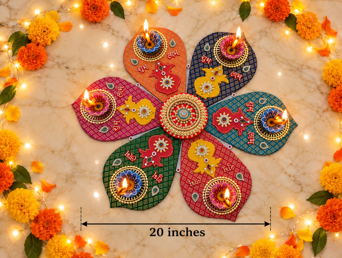 Kalash Petal Rangoli – Jewel-Tone Handmade Diwali Diya Decor, 20 in
