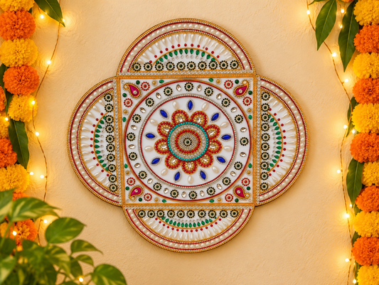 Royal Lotus Mandala Wall Art – Handmade Jeweled Diwali Wall Decor, 14 in