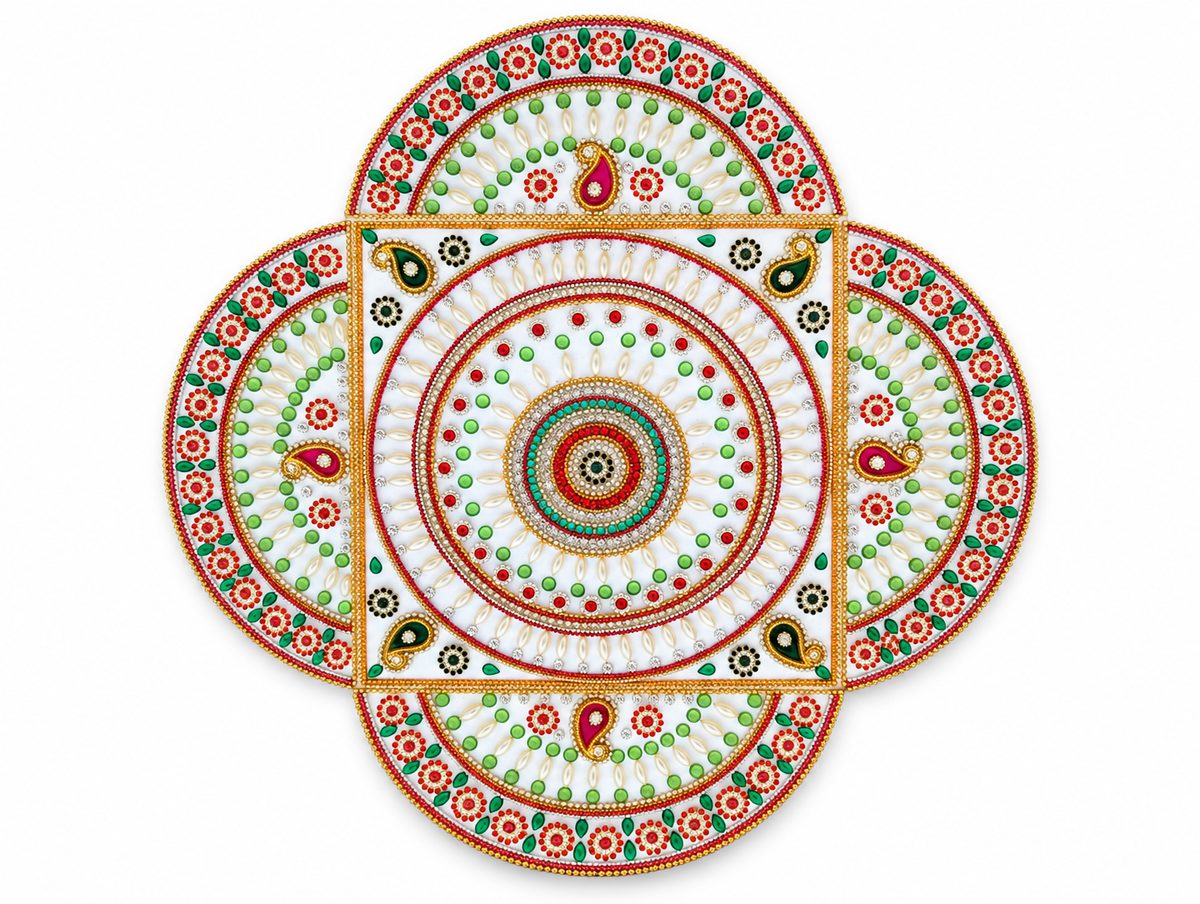 Emerald Mandala Wall Art – Handmade Jeweled Diwali Wall Decor, 14 in