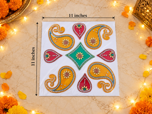 Paisley Jewel Rangoli – Colorful Square Diwali Decoration, 11 × 11 in