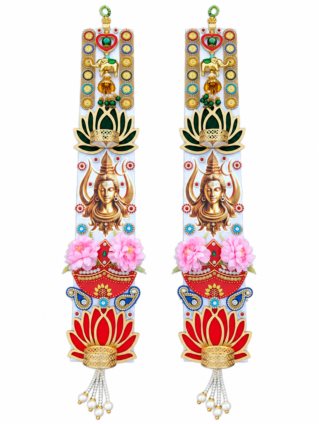 Lord Shiva Wall Hanging Pair – Handmade Lotus Diwali Decor, 3 × 18 in Each