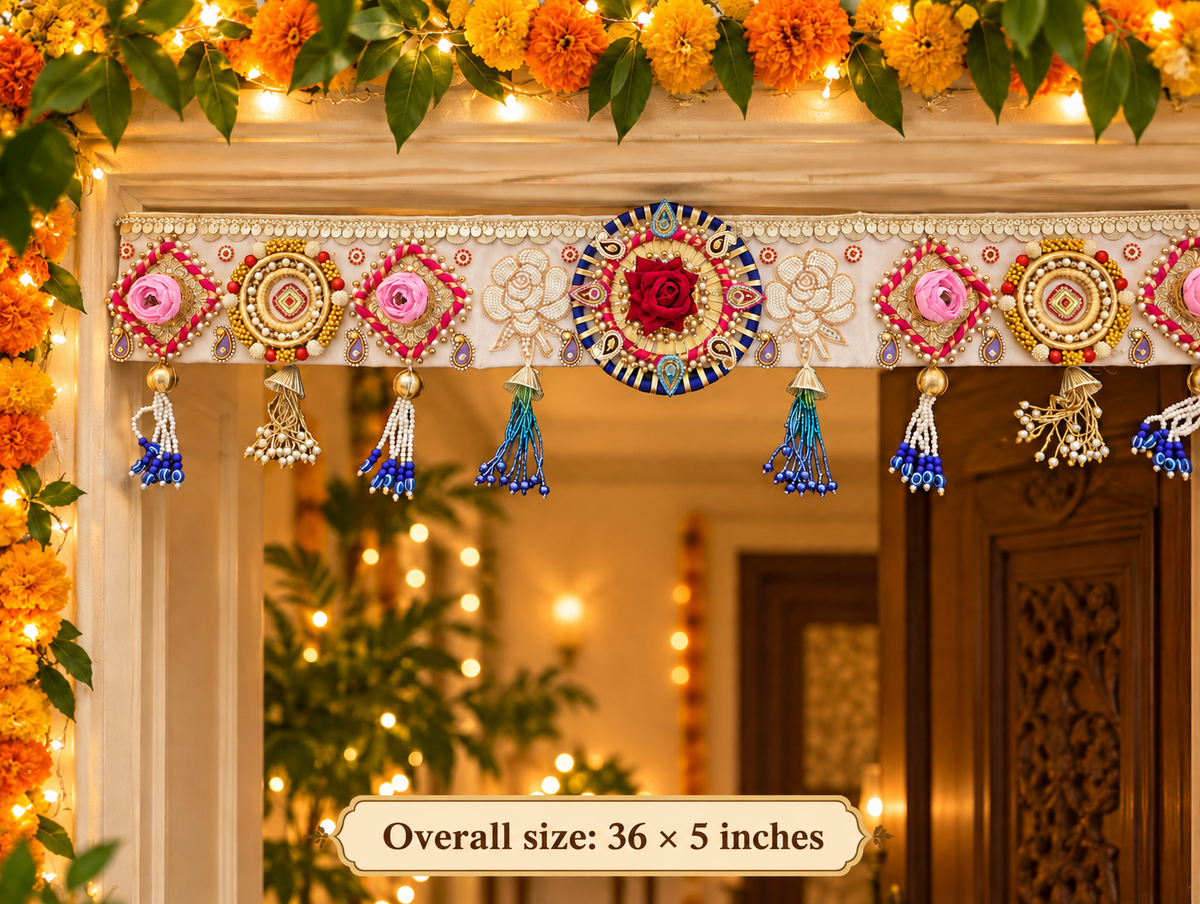 Rose Garden Toran – Handmade Pink Floral Diwali Door Hanging, 36 × 5 in