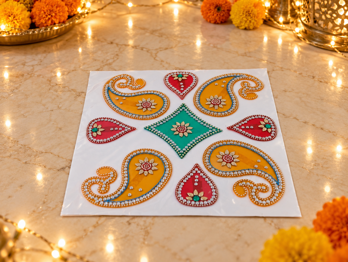 Pink Rose Kalash Rangoli – Handmade Kundan Diwali Diya Decor, 18 × 12 in