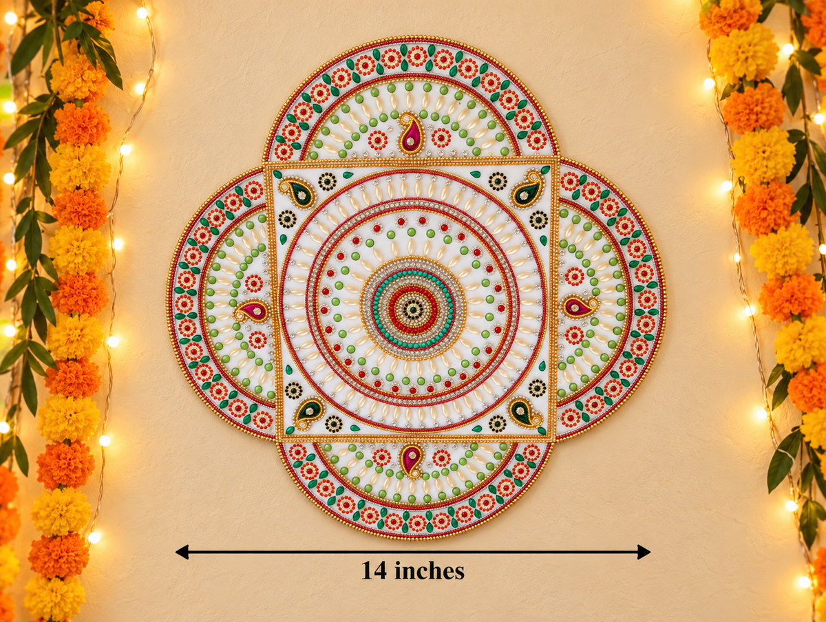 Emerald Mandala Wall Art – Handmade Jeweled Diwali Wall Decor, 14 in