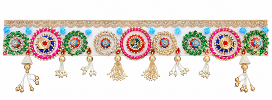 Jewel Garden Toran – Handmade Pink & Green Diwali Door Hanging, 36 × 5 in
