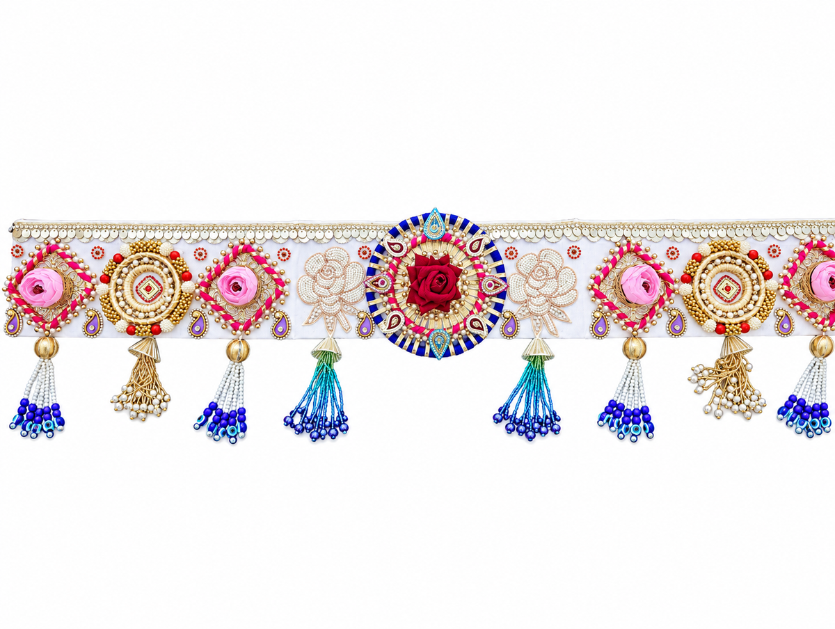 Rose Garden Toran – Handmade Pink Floral Diwali Door Hanging, 36 × 5 in