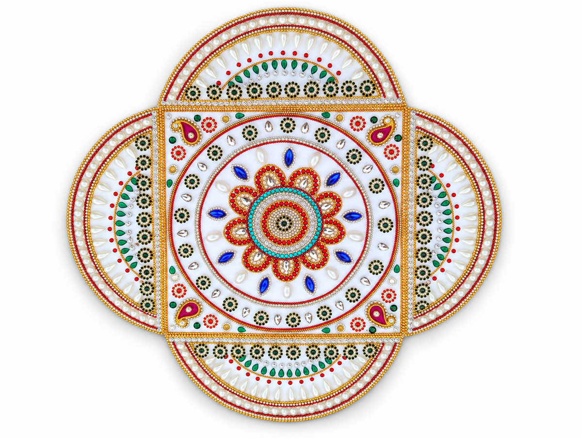 Royal Lotus Mandala Wall Art – Handmade Jeweled Diwali Wall Decor, 14 in