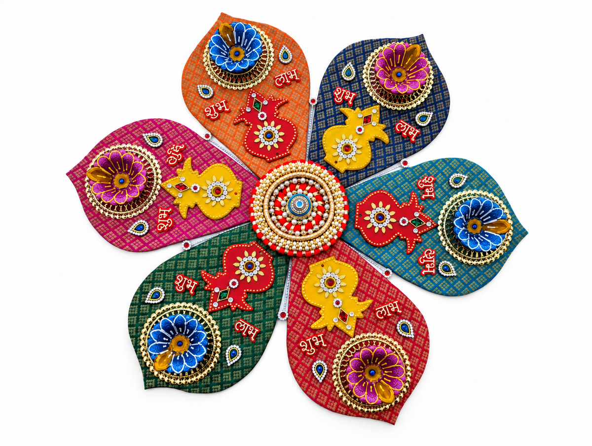 Kalash Petal Rangoli – Jewel-Tone Handmade Diwali Diya Decor, 20 in