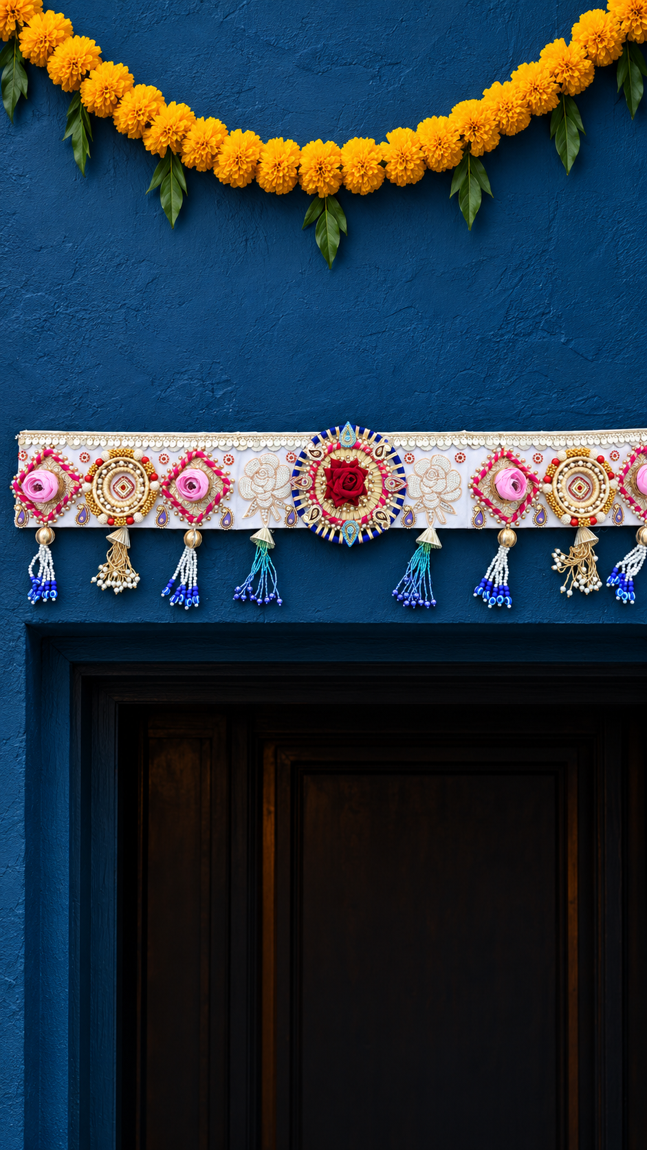 Rose Garden Toran – Handmade Pink Floral Diwali Door Hanging, 36 × 5 in