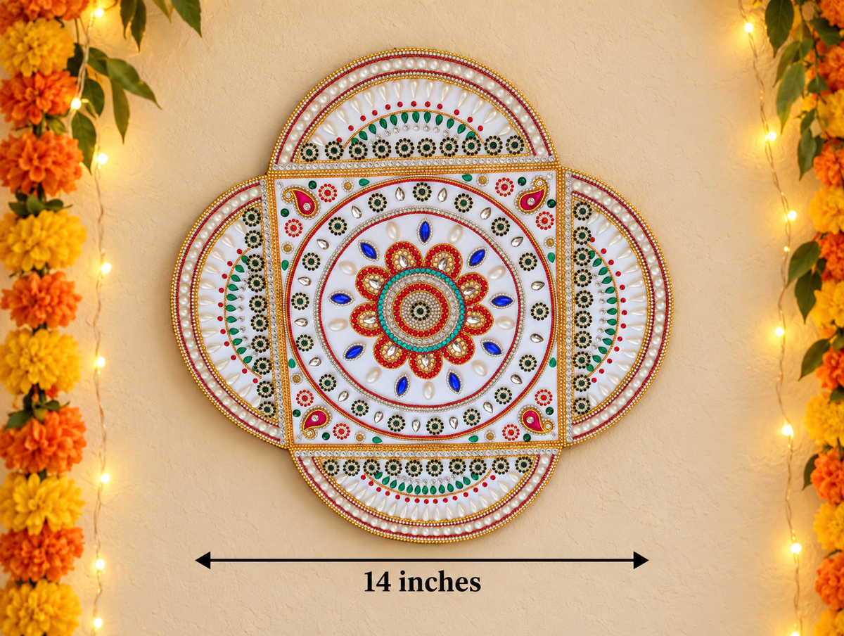 Royal Lotus Mandala Wall Art – Handmade Jeweled Diwali Wall Decor, 14 in