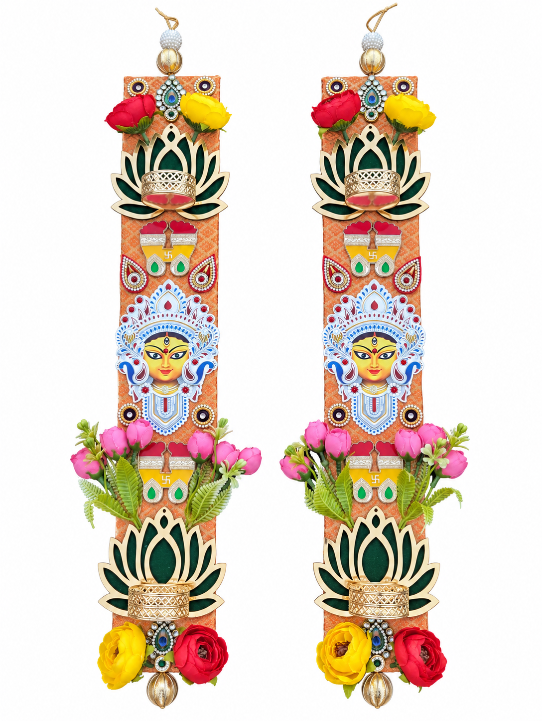 Mataji Footprint Wall Hanging Pair – Handmade Lotus Diwali Decor, 3 × 18 in Each